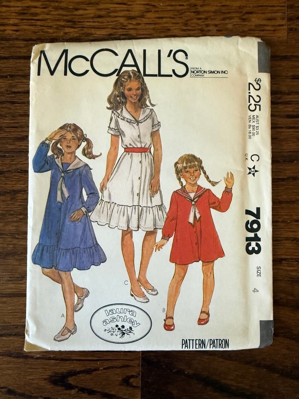 UC&FF Vintage 80s Laura Ashley Girl's Size 4 McCall's 7913 Sewing Pattern Dress